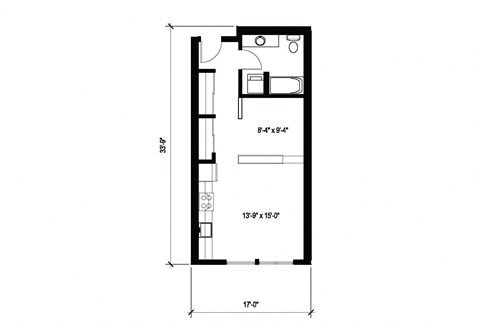 Stack House Apartments in Seattle, Washington Open 1x1 Floor Plan